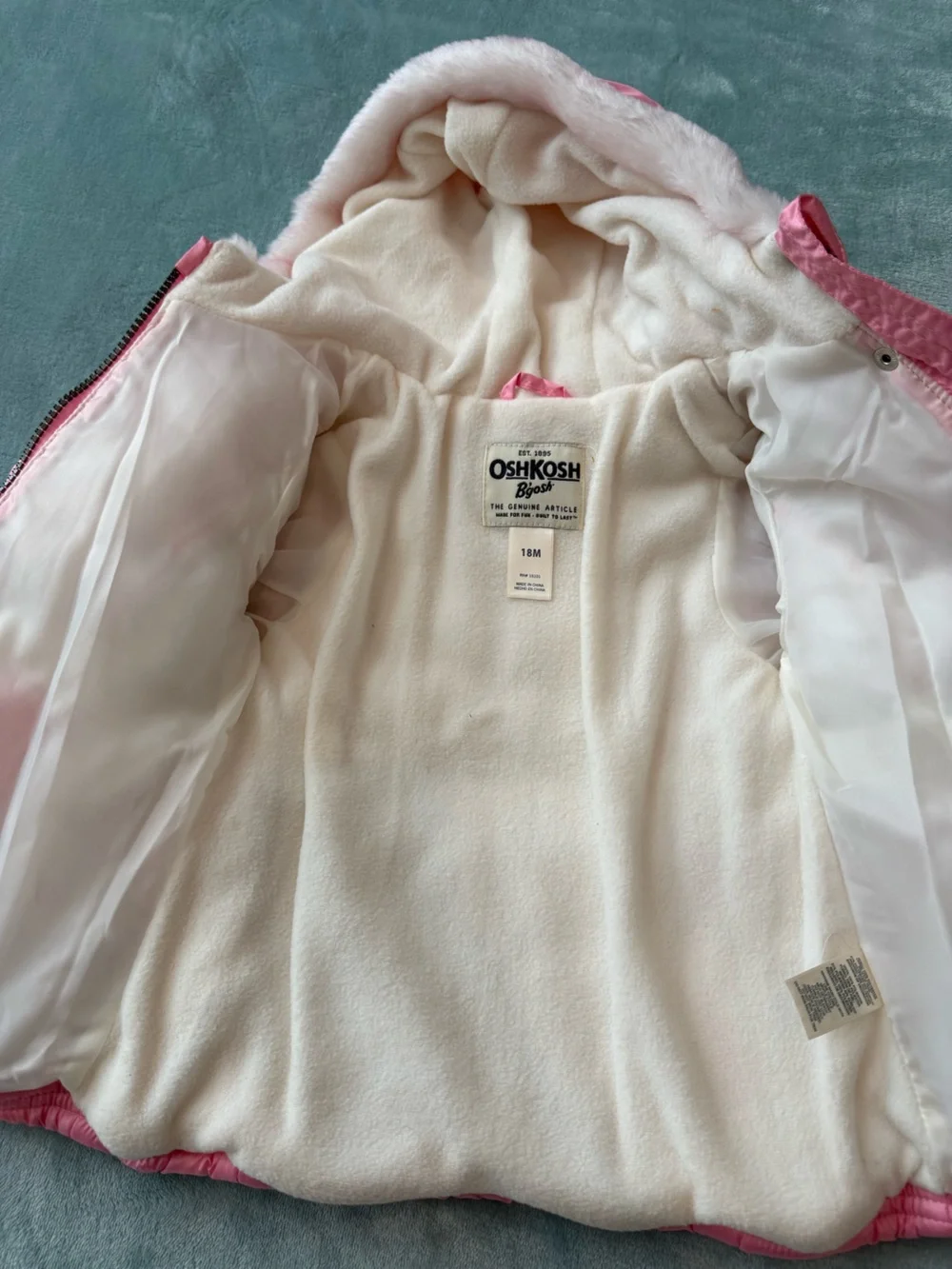 NWT OshKosh B'gosh Light Pink Fleece-Lined Jacket